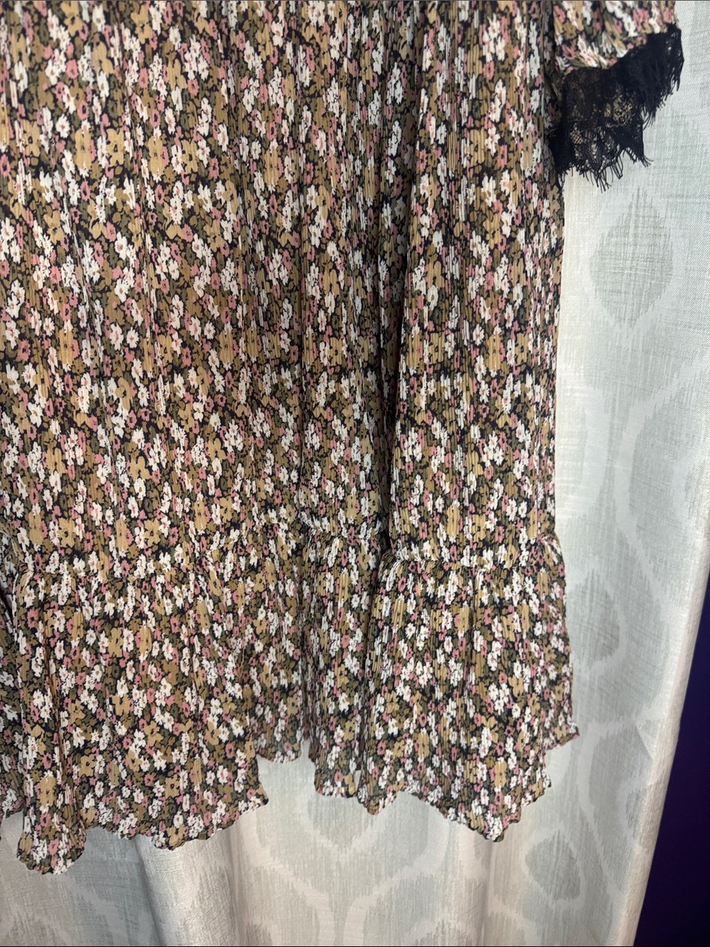 Sofie Schnoor Mini Dress Tan Black Floral Size XL - Picture 3 of 7